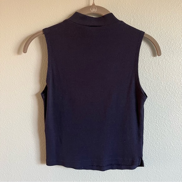 Topshop Dark Blue Sleeveless Cropped Mini Turtle Neck Shirt Top - Picture 4 of 6